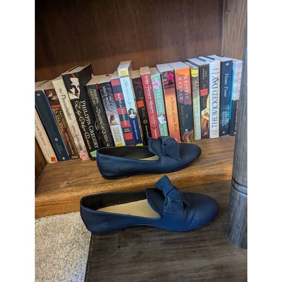 Vintage Mauro Leone Women’s EU 39 US 9 Blue Leather Bow Tie Flats Slip Ons - Picture 4 of 6